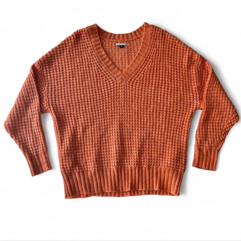 American Eagle Outfitters Orange V-Neck Oversized Knit Sweater